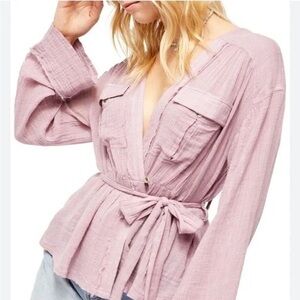 Free People Gauze Safari Top in Mauve